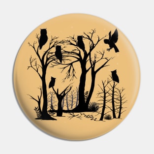 Mysterious Owls in Silhouette Pin