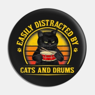 Easily Distracted By Cats And Drums Cat Drummer Pin