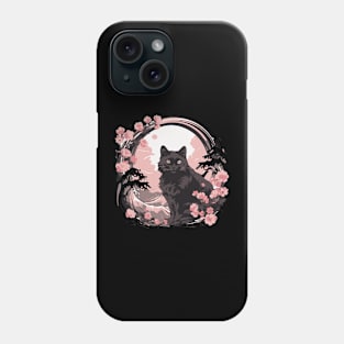 Black cat kanagawa wave Phone Case