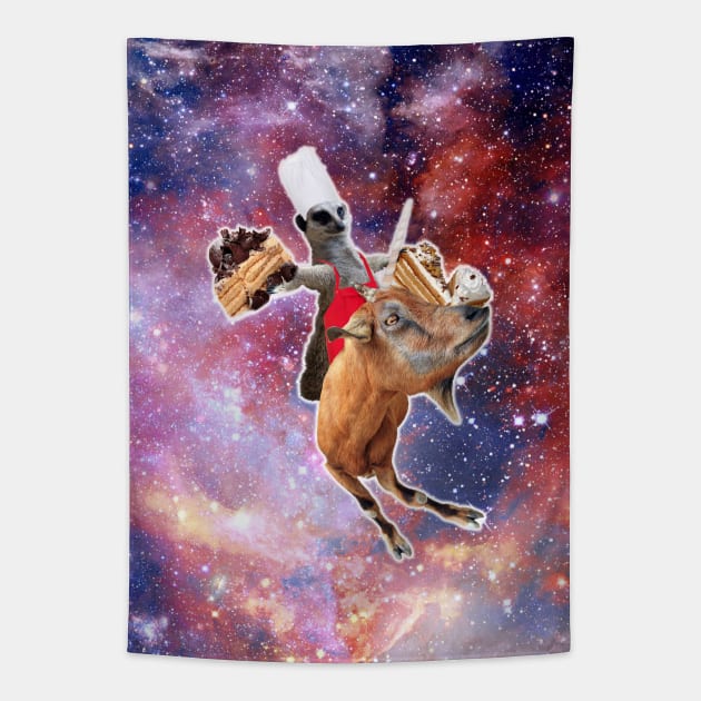 Lemur Riding Goat Unicorn Eating Cake Tapestry by Random Galaxy