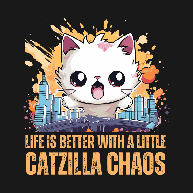 Funny Cute Catzilla Rampaging in a City by BrushedbyRain