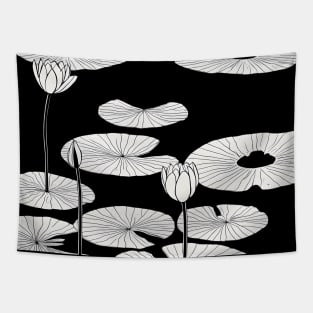 Water lilies black and white Tapestry