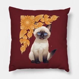 Siamese Cat and Thai Pattern Pillow