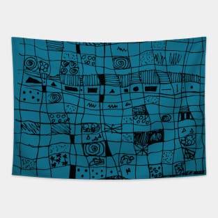 Grid design scribble style in blue Tapestry