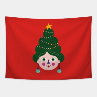 Vintage colorful cute funny Christmas tree decoration avatar Tapestry