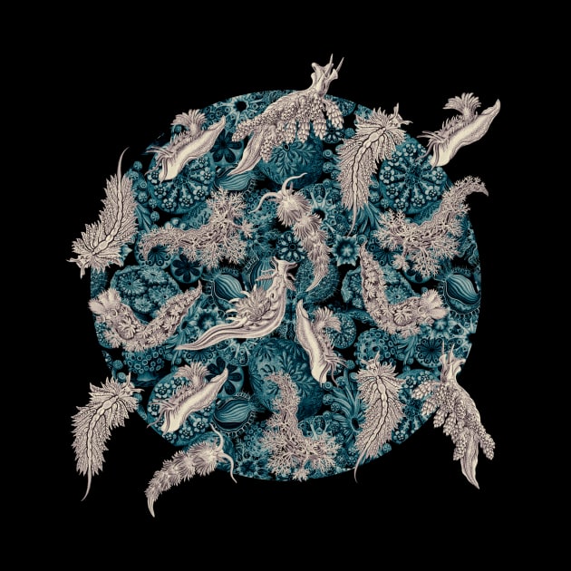 Ernst Haeckel Blue Hued Nudibranch on Cerulean Sea Squirts by Scientistudio