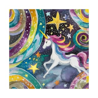 starry night with galaxy and stars and unicorn T-Shirt