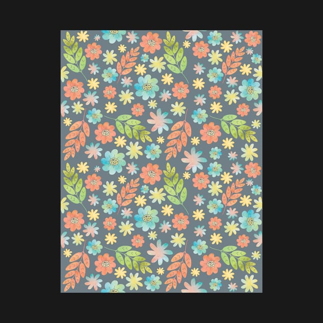 Spring Floral & Leaves Digital Watercolor Pattern by tanyadraws