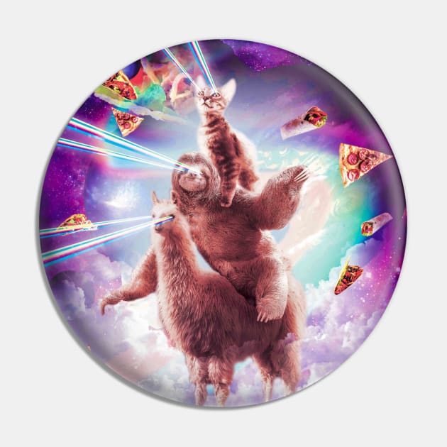 Laser Eyes Space Cat Riding Sloth, Llama - Rainbow Pin by Random Galaxy