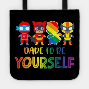 Dare To Be Yourself Cute LGBT Pride Superheroes Gift Tote