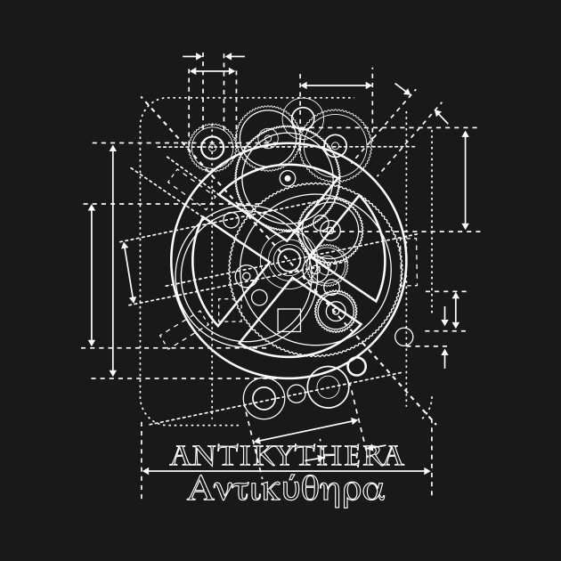 Antikythera Mechanism White Line Drawing by cartogram