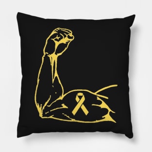 Flexed arm with Yellow Awareness Ribbon Pillow