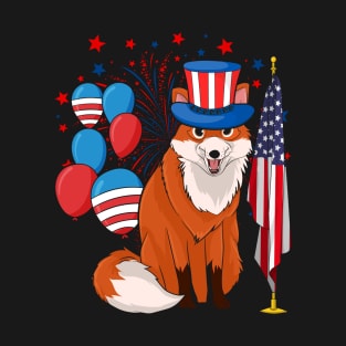 Patriotic American Fox Animal Lover USA Flag US 4th Of July T-Shirt