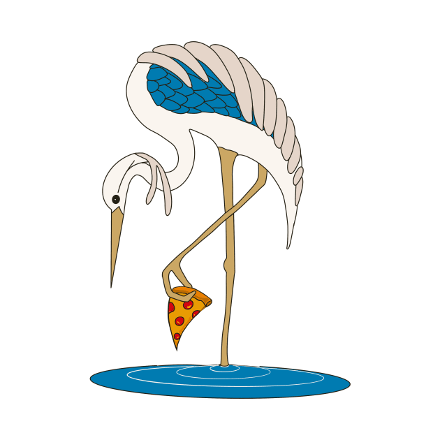 Heron Standing in Water with Pizza by ErinaBDesigns