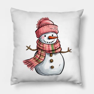 Cute Snowman Pink Christmas 2023 Pillow