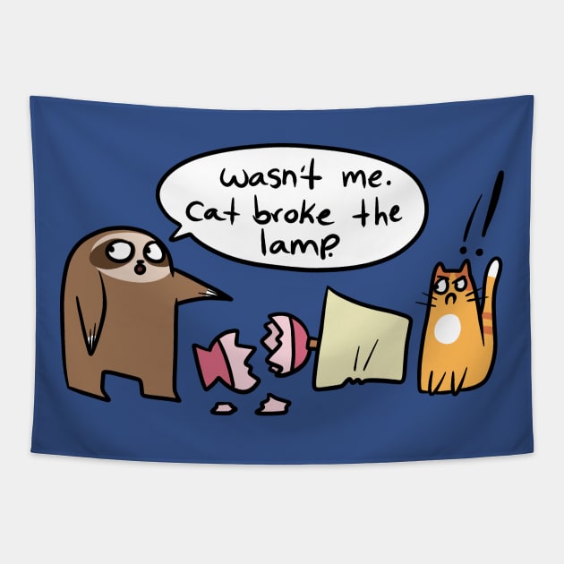 Sloth Blames Cat Comic Tapestry by saradaboru