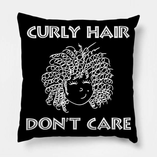 Curly Hair Don't Care Pillow by Slap Cat Designs