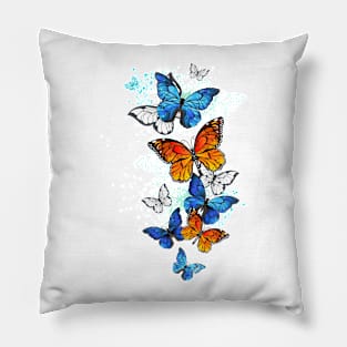 Flying Butterflies Morpho and Monarch Pillow