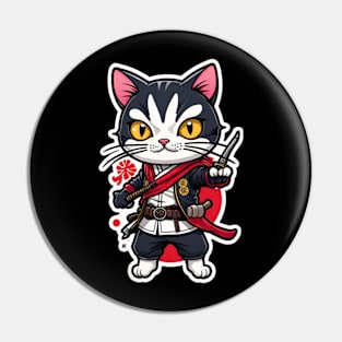 Cute cat assasin samurai Japan Pin