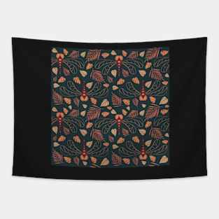 Dragonfly and Orange Leaf Pattern in Retro Tapestry