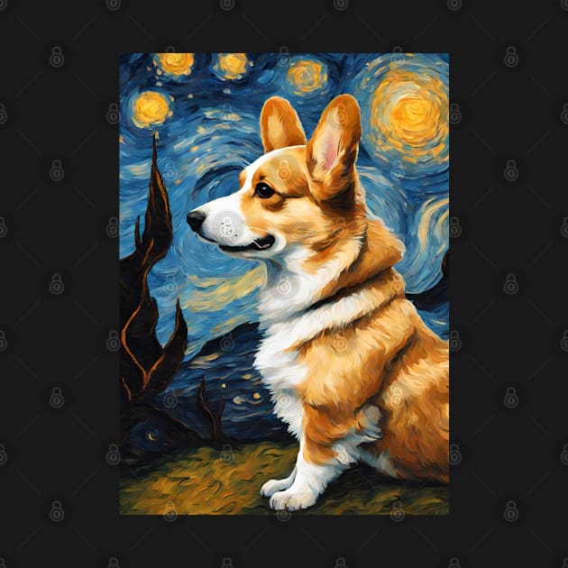 Pembroke Welsh Corgi Dog Breed Painting in a Van Gogh Starry Night Art Style by Art-Jiyuu