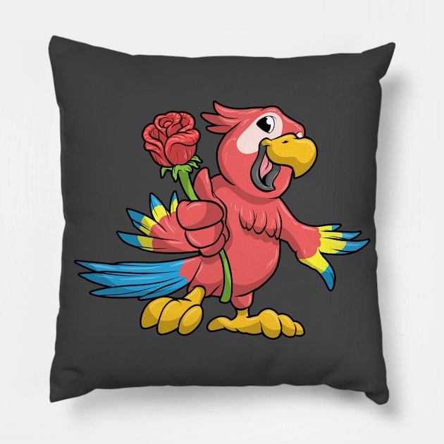 Parrot with yellow Beak and red Rose Pillow by Markus Schnabel