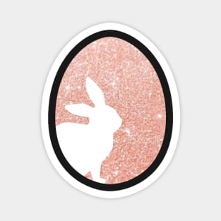 Easter Bunny Silhouette in Rose Gold Faux Glitter Easter Egg Magnet