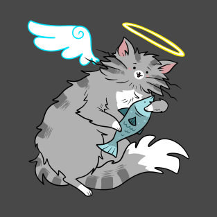 Fluffy Gray Tabby Cat Angel T-Shirt