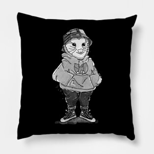 Possum BW Wearing Wutang on Dark Pillow