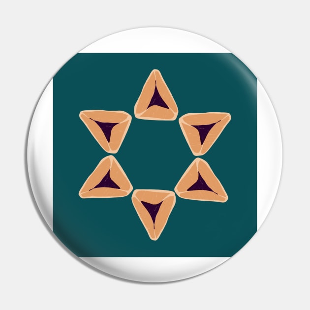 Teal Hamantaschen Star Pin by TillaCrowne