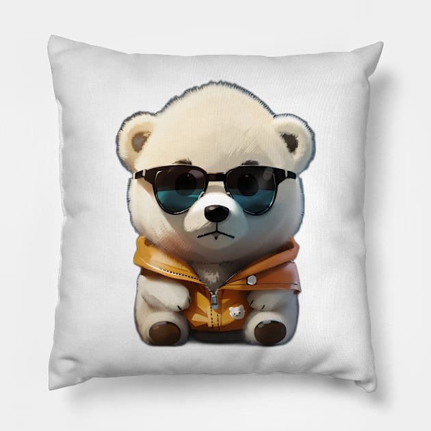 Polar bear with Sunglasses Pillow by JapKo