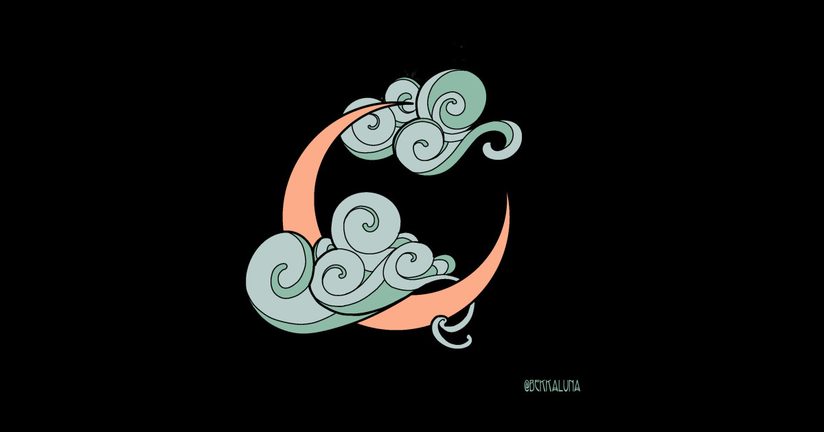 Minimalistic Art Nouveau Clouds and Moon Art Nouveau Sticker