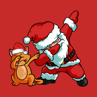 Funny Santa Claus and Dabbing Cat T-Shirt