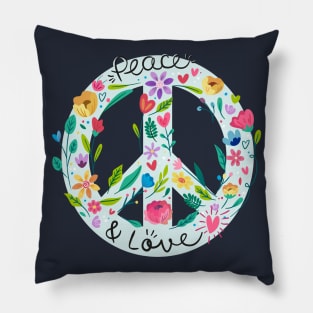 Peace And Love Symbol With Flower Power Pillow