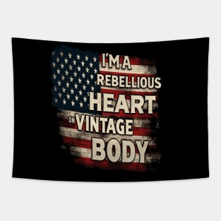 Vintage American Flag Patriotic Rebellious Spirit Tee Tapestry