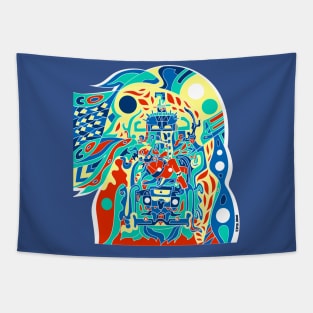 señor pakal the mayan crimson astronaut in space pattern Tapestry