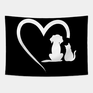 Dog Puppy and Baby Cat Heart - Animal Dog & Cat Heart Tapestry