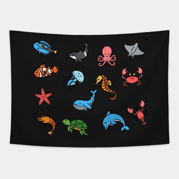 Cute sea creatures in zen mode Tapestry by monicasareen