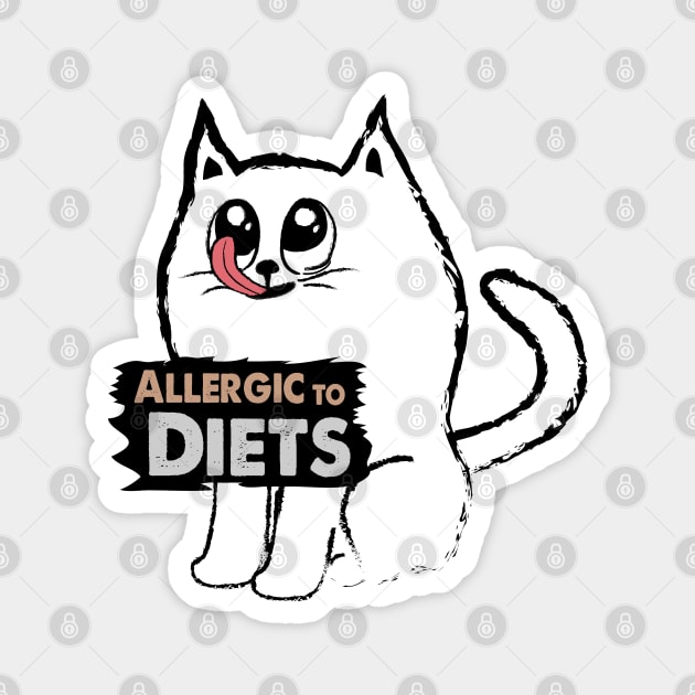 Cute White Cat is Allergic to Diets Magnet by Biped Stuff