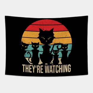 Funny Cats Watching vintage retro Cat Tapestry