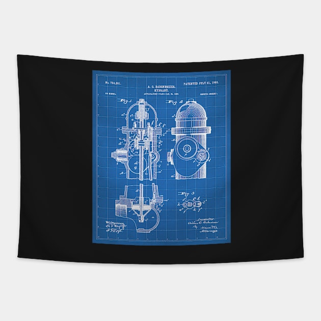 Fire Fighter Patent - Fire Hydrant Art - Blueprint Tapestry by patentpress