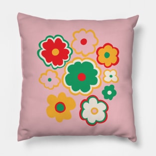 Hippie retro 70s flower pattern in red, green and pink Pillow