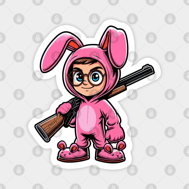 Funny Christmas Story Pink Nightmare Bunny Costume and BB Gun Magnet by ChattanoogaTshirt