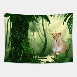 Lion in the Jungle Tapestry