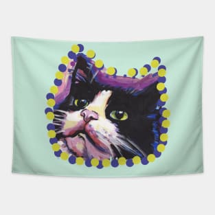 Tuxedo Cat Bright colorful pop kitty art Tapestry