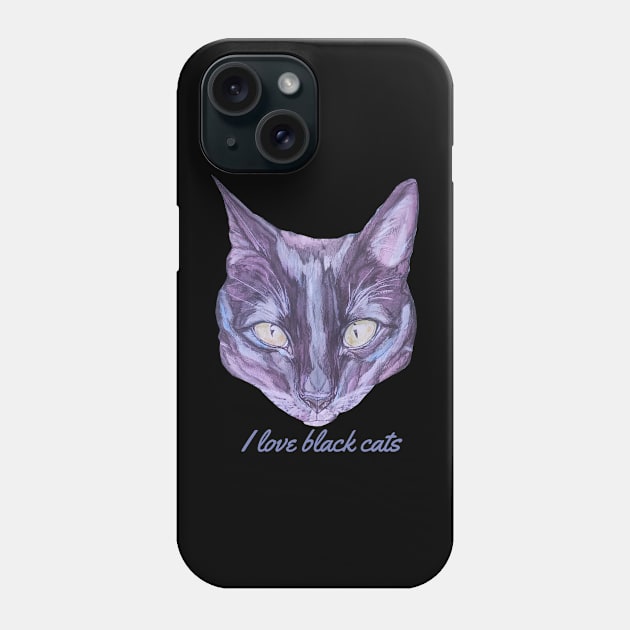 I Love Black Cats Cat Face Phone Case by candimoonart