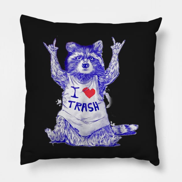 Racoon Wearing Shirt I Love Trash Funny Raccoon Wild Animal Pillow by YolandaRoberts