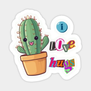 I Love Hugs Cactus Magnet