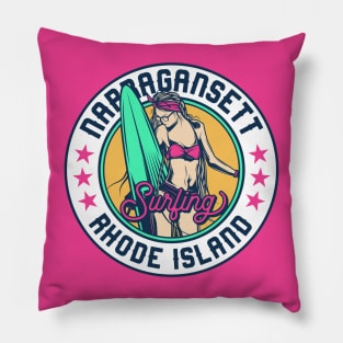 Retro Surfer Babe Badge Narragansett Rhode Island Pillow