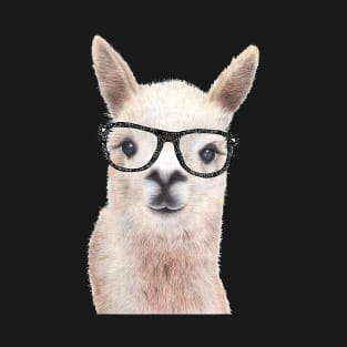 Hipster Llama Wearing Glasses Funny Drawing T-Shirt